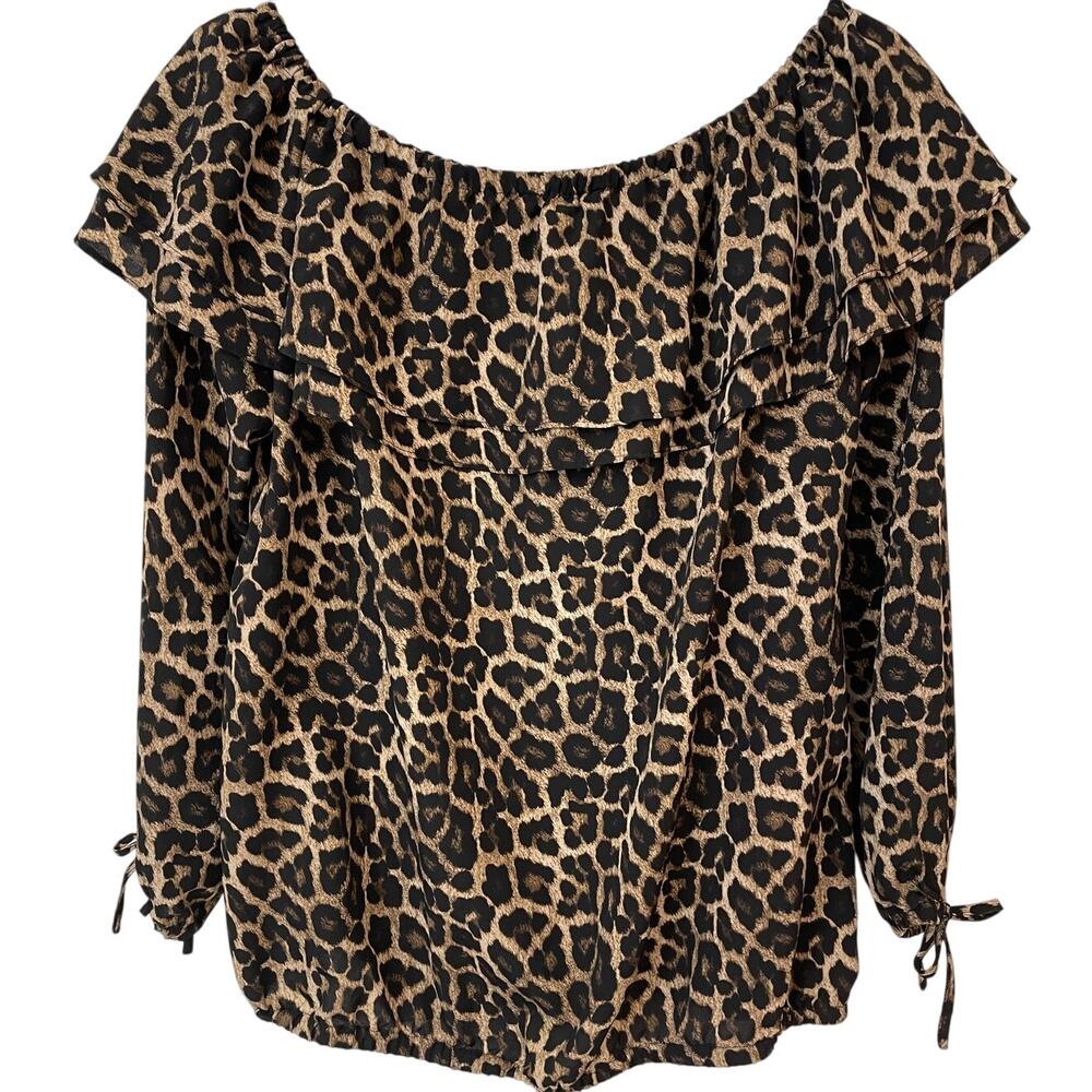 MICHAEL MICHAEL KORS Brown, Black and Tan Animal Print Blouse Size L NWOT - Picture 3 of 6